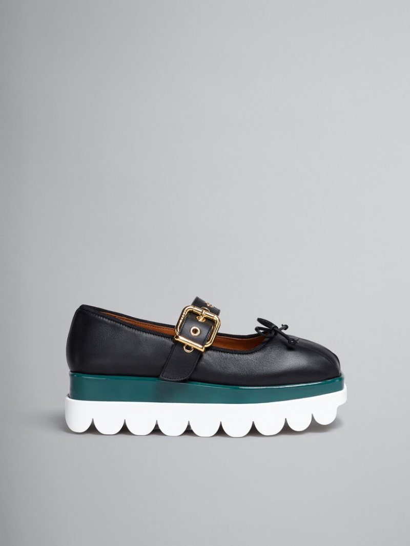 Marni δερματινα Mary Jane Shoe With Scalloped Sole μαυρα | PGRER26953