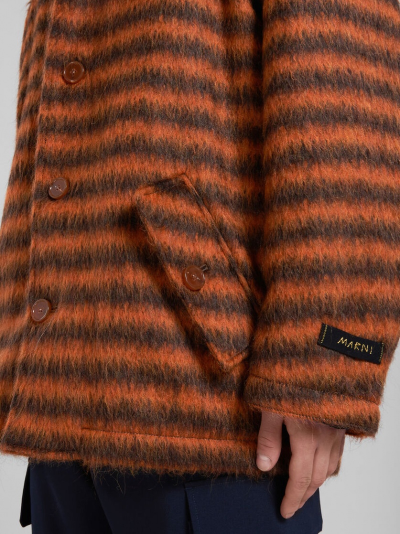 Marni Ριγέ Mohair Caban Coat πορτοκαλι | MGRHR26367