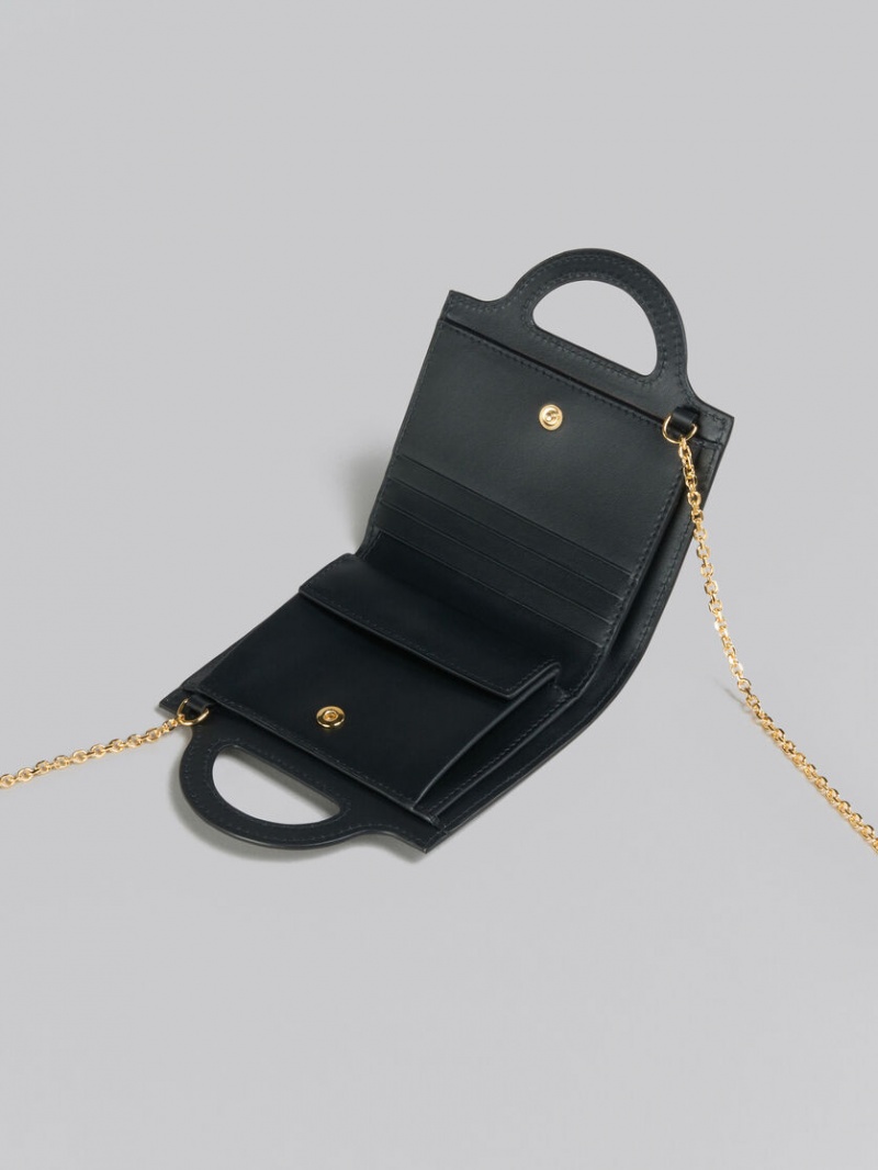 Marni δερματινα Tropicalia Wallet With Chain λουρακια μαυρα | XGRGW97709