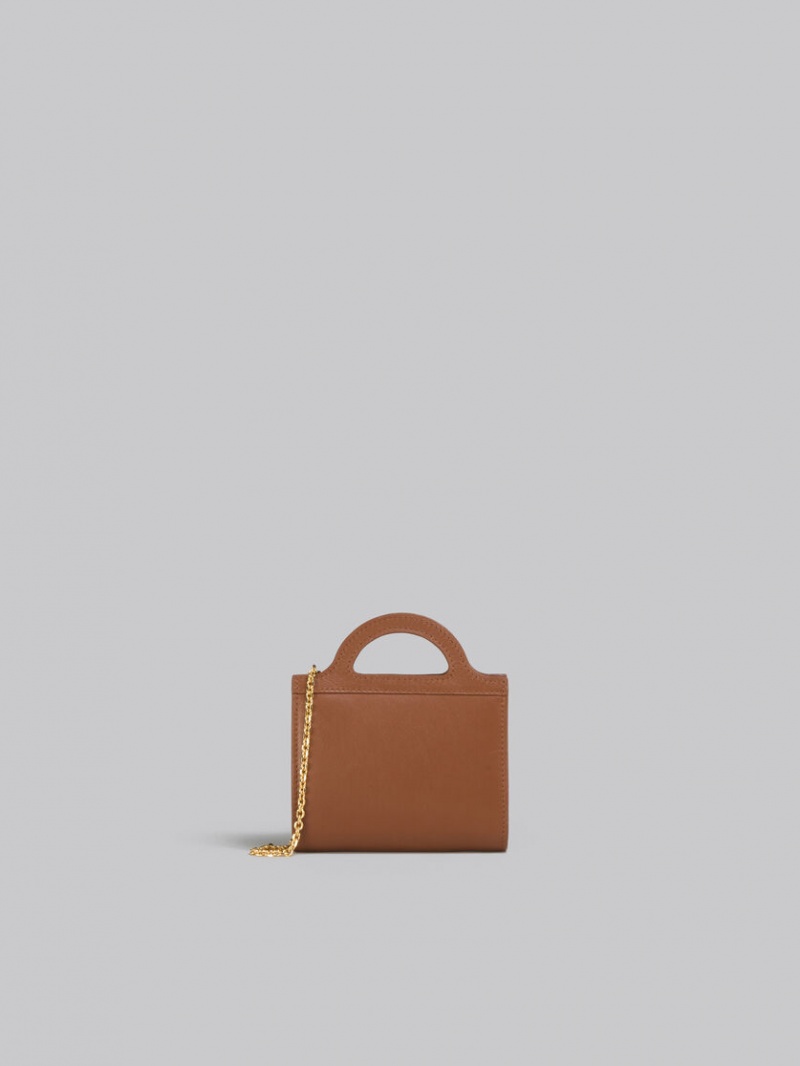 Marni δερματινα Tropicalia Wallet With Chain λουρακια καφε | YGRVQ42374