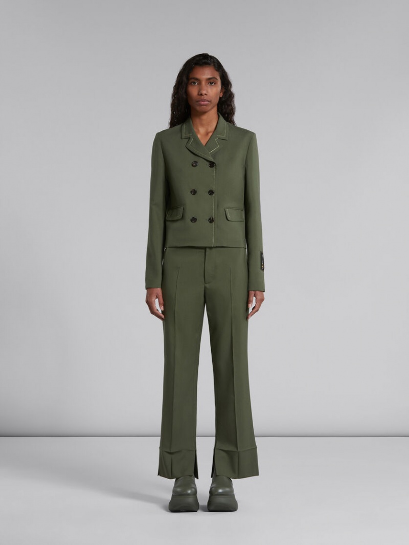 Marni Μαλλί Trousers With Pressed Pleats πρασινο | UGRND94744