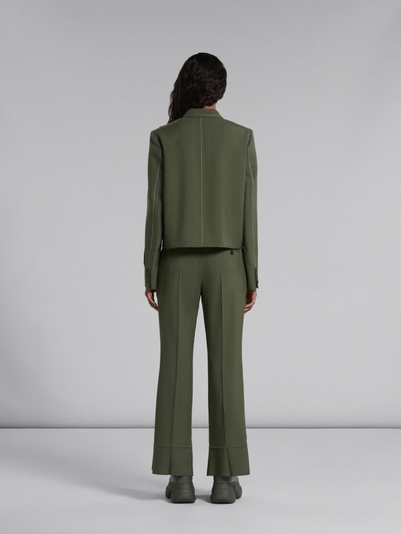 Marni Μαλλί Trousers With Pressed Pleats πρασινο | UGRND94744