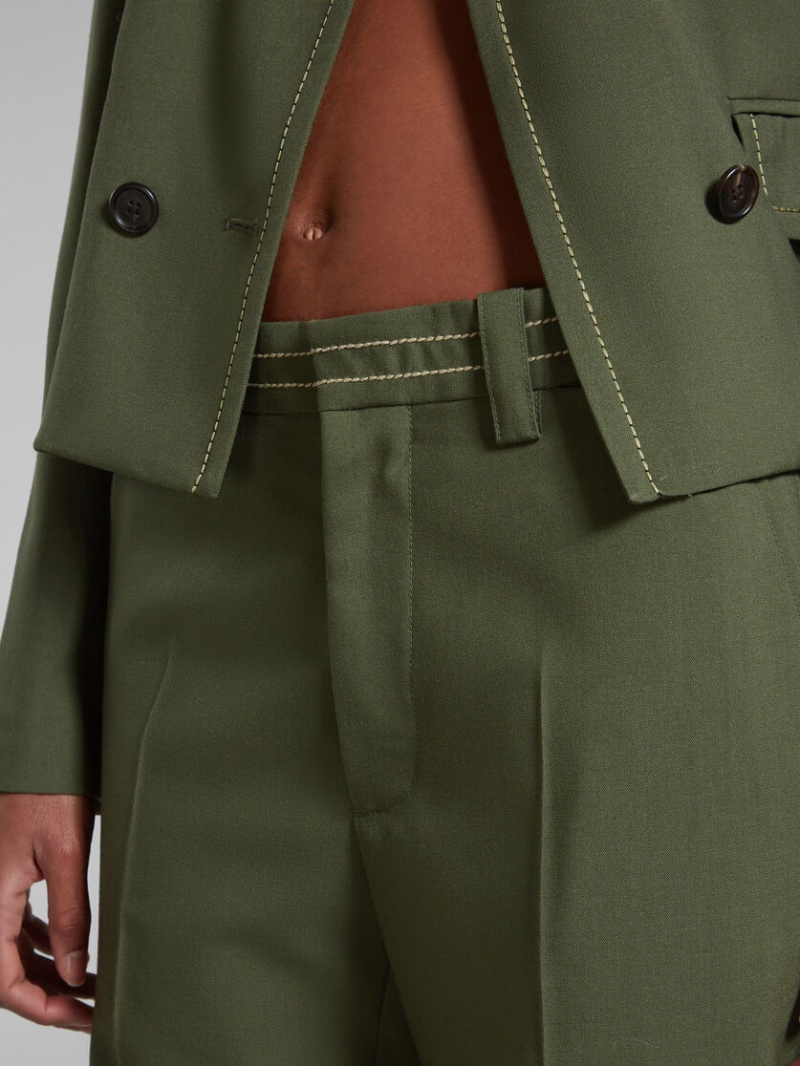 Marni Μαλλί Trousers With Pressed Pleats πρασινο | UGRND94744