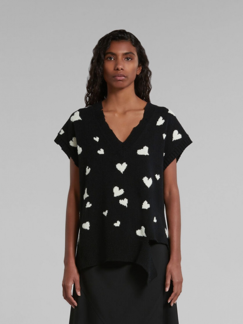 Marni Μαλλί Vest With Bunch Of Hearts Print μαυρα | GRICD58820