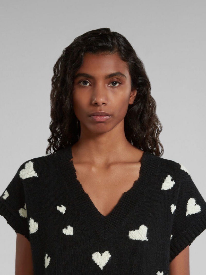 Marni Μαλλί Vest With Bunch Of Hearts Print μαυρα | GRICD58820
