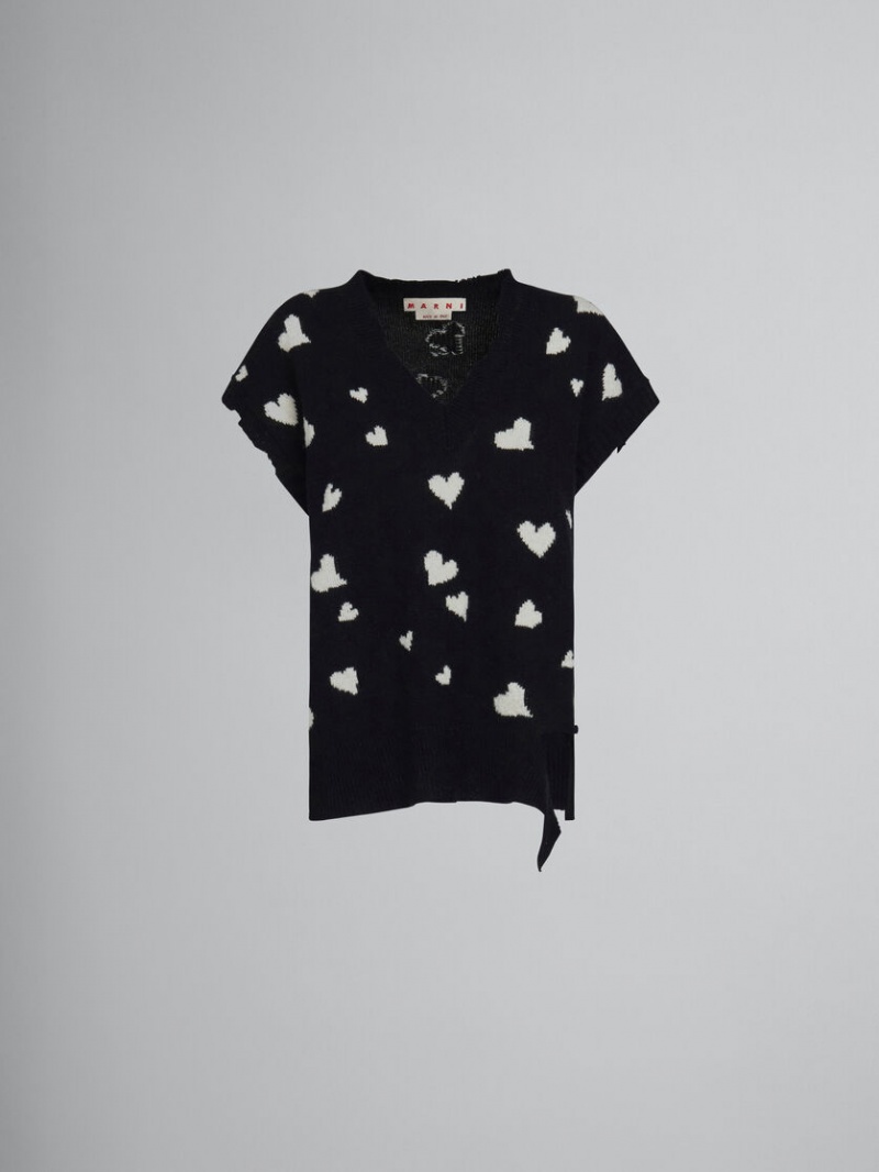 Marni Μαλλί Vest With Bunch Of Hearts Print μαυρα | GRICD58820