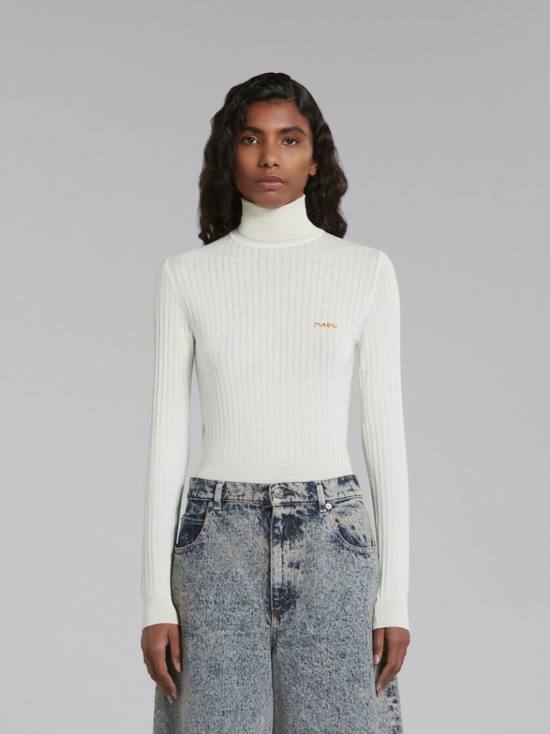 Marni Πλευρωτός Μαλλί And Silk Turtleneck Top ασπρα | GRNZX39854