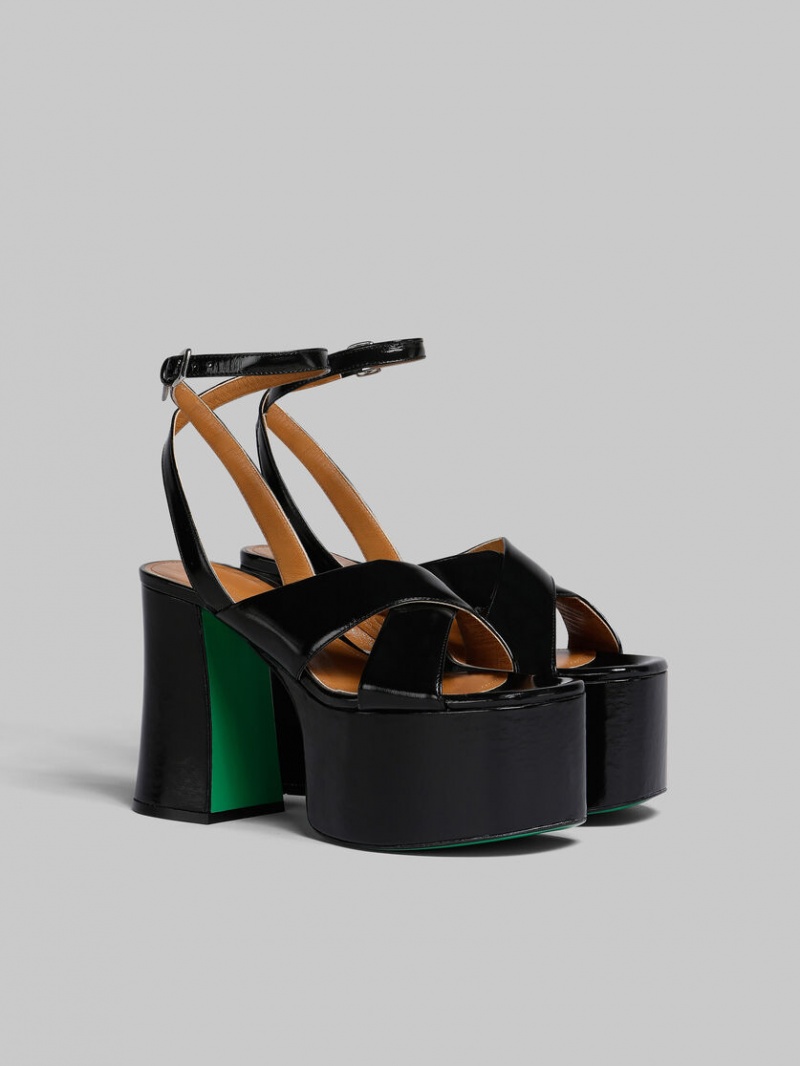 Marni λουστρινι δερματινα flatforms Sandal μαυρα | GGREC17800