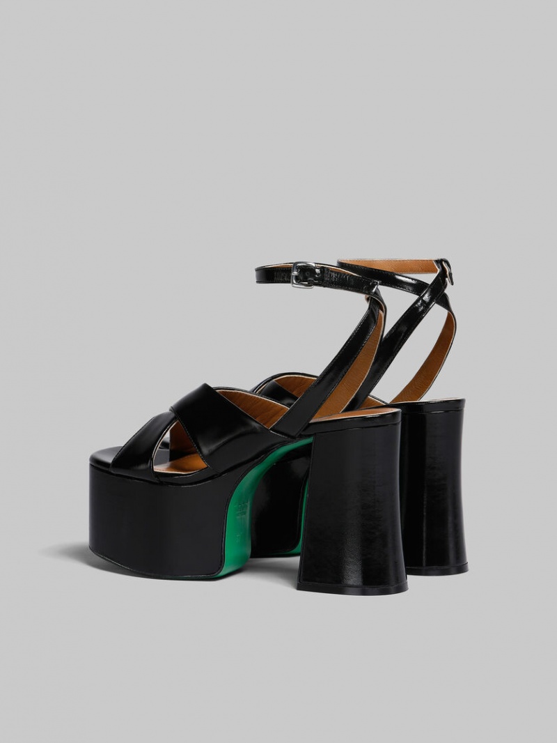 Marni λουστρινι δερματινα flatforms Sandal μαυρα | GGREC17800